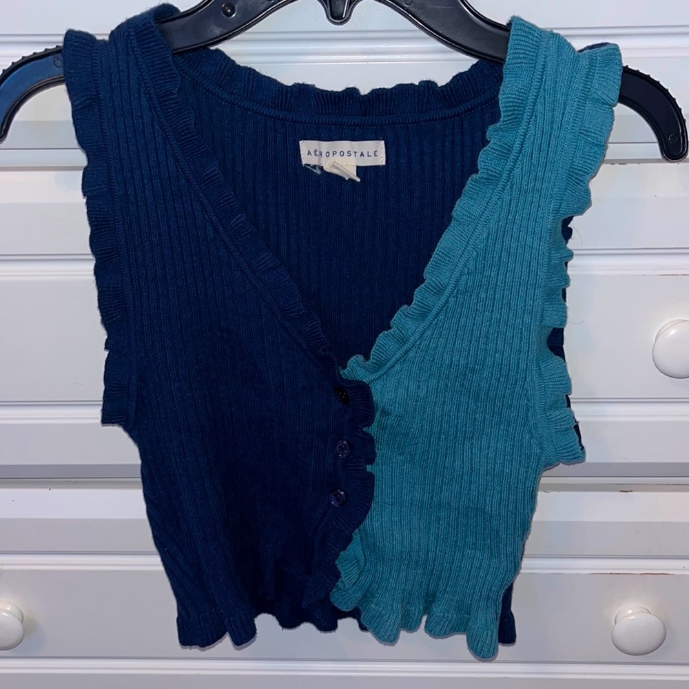 AEROPOSTALE RIBBED TWO-TONE STRETCH TOP